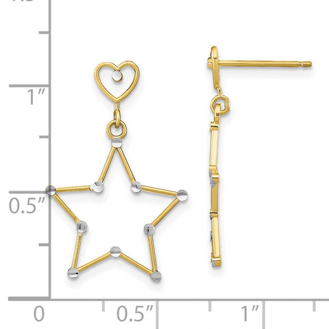 10k w/ RH Diamond-Cut Heart and Star Post Dangle Earrings-WBC-10TE913