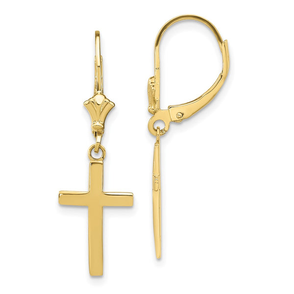 10k Polished Cross Leverback Earrings-WBC-10TF1776