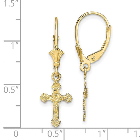 10k Crucifix Leverback Earrings-WBC-10TF1777