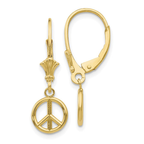 10K 3-D Peace Symbol Leverback Earrings-WBC-10TF1788