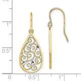 10K w/Rhodium Fancy D/C Dangle Wire Earrings-WBC-10TF1872