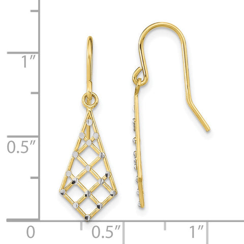 10K w/Rhodium D/C Small Criss-Cross Wire Earrings-WBC-10TF1899