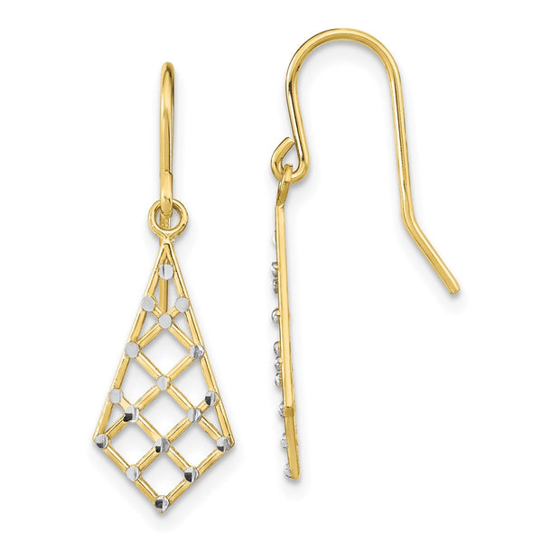 10K w/Rhodium D/C Small Criss-Cross Wire Earrings-WBC-10TF1899