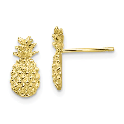 10K Polished Textured Pineapple Post Earrings-WBC-10TM773