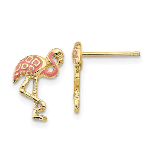 10k Pink Enameled Flamingo Post Earrings-WBC-10TP161
