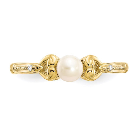 10K FW Cultured Pearl and Diamond Ring-WBC-10XB279