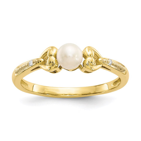 10K FW Cultured Pearl and Diamond Ring-WBC-10XB279