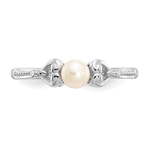 10k White Gold FW Cultured Pearl and Diamond Ring-WBC-10XB291