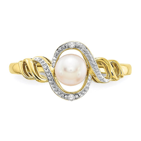 10K FW Cultured Pearl and Diamond Ring-WBC-10XB303