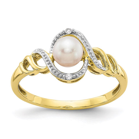 10K FW Cultured Pearl and Diamond Ring-WBC-10XB303