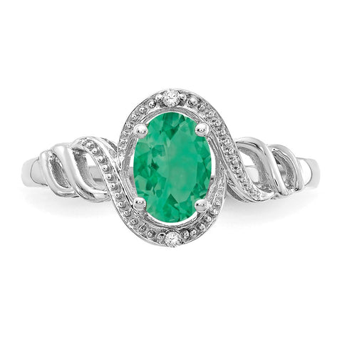 10k White Gold Emerald and Diamond Ring-WBC-10XB314