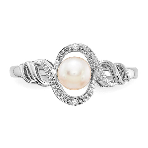 10k White Gold FW Cultured Pearl and Diamond Ring-WBC-10XB315