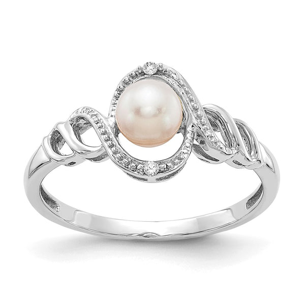 10k White Gold FW Cultured Pearl and Diamond Ring-WBC-10XB315