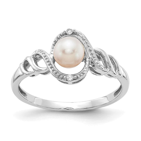 10k White Gold FW Cultured Pearl and Diamond Ring-WBC-10XB315