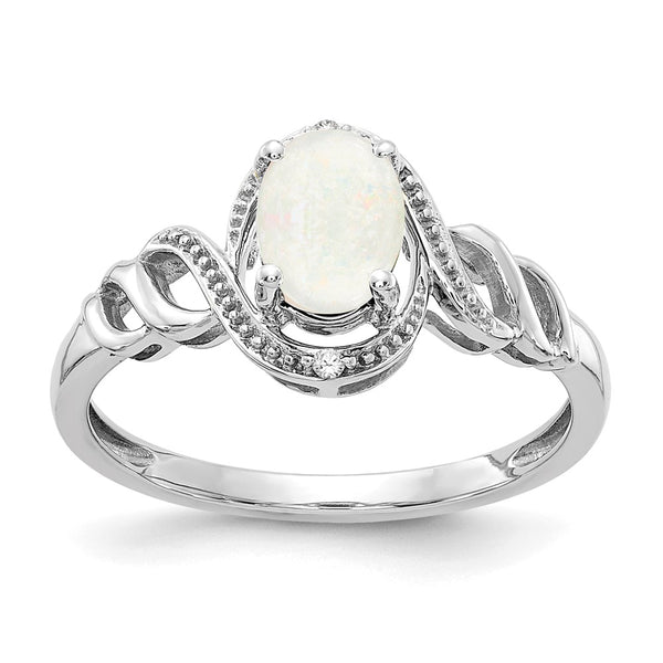 10k White Gold Opal and Diamond Ring-WBC-10XB319