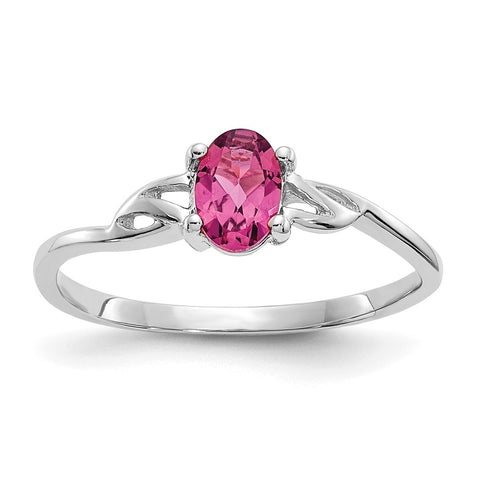 10k White Gold Polished Geniune Pink Tourmaline Birthstone Ring-WBC-10XBR151