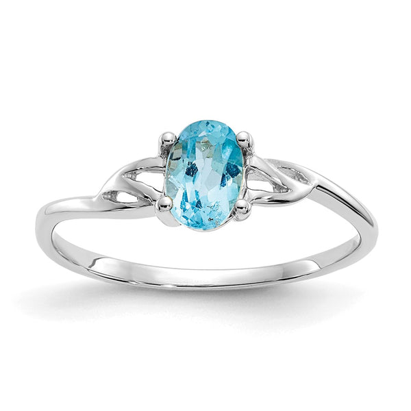 10k White Gold Polished Geniune Blue Topaz Birthstone Ring-WBC-10XBR153