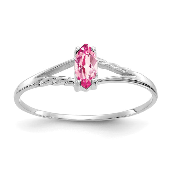 10k White Gold Polished Geniune Pink Tourmaline Birthstone Ring-WBC-10XBR199