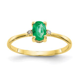 10k Polished Geniune Diamond & Emerald Birthstone Ring-WBC-10XBR206