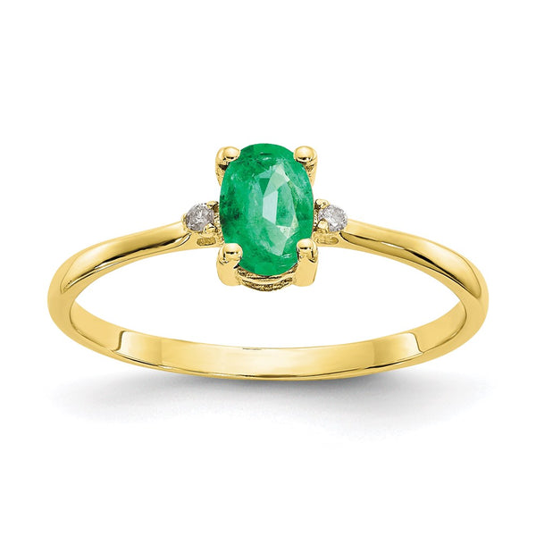 10k Polished Geniune Diamond & Emerald Birthstone Ring-WBC-10XBR206