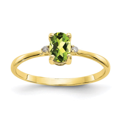 10k Polished Geniune Diamond & Peridot Birthstone Ring-WBC-10XBR209