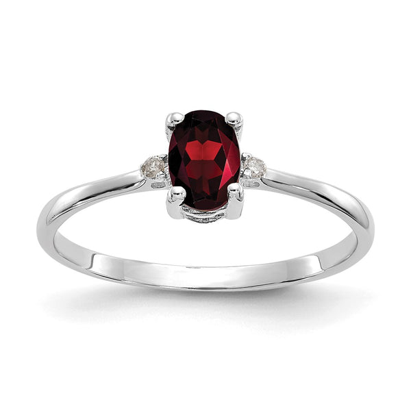 10k White Gold Polished Geniune Diamond & Garnet Birthstone Ring-WBC-10XBR214