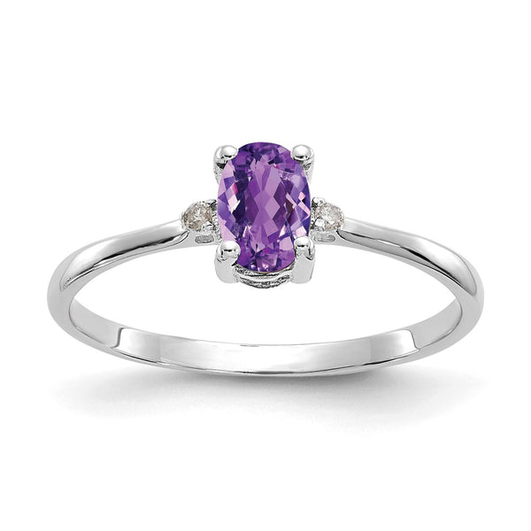 10k White Gold Polished Geniune Diamond & Amethyst Birthstone Ring-WBC-10XBR215