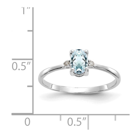 10k White Gold Polished Geniune Diamond & Aquamarine Birthstone Ring-WBC-10XBR216