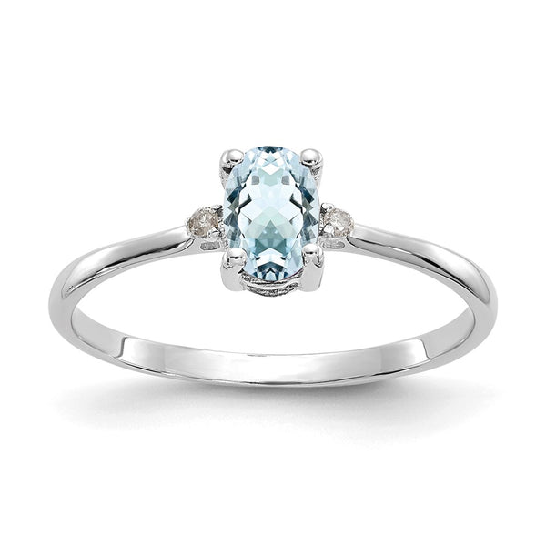 10k White Gold Polished Geniune Diamond & Aquamarine Birthstone Ring-WBC-10XBR216