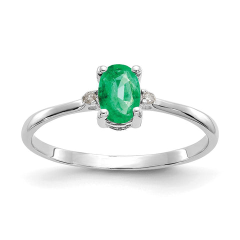 10k White Gold Polished Geniune Diamond & Emerald Birthstone Ring-WBC-10XBR218