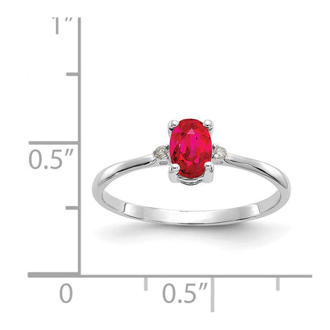 10k White Gold Polished Geniune Diamond & Ruby Birthstone Ring-WBC-10XBR220