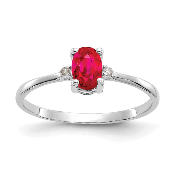 10k White Gold Polished Geniune Diamond & Ruby Birthstone Ring-WBC-10XBR220