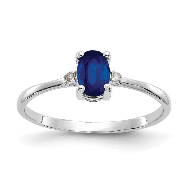 10k White Gold Polished Geniune Diamond & Sapphire Birthstone Ring-WBC-10XBR222