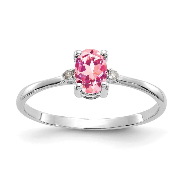 10k White Gold Polished Geniune Dia/Pink Tourmaline Birthstone Ring-WBC-10XBR223