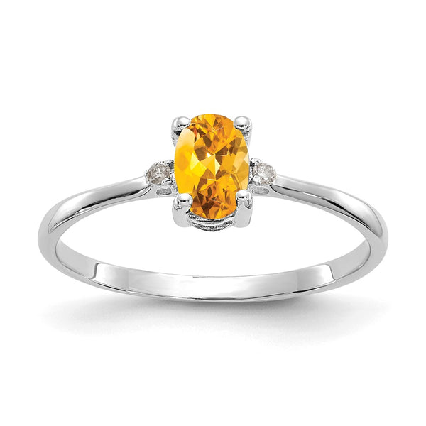 10k White Gold Polished Geniune Diamond/Citrine Birthstone Ring-WBC-10XBR224