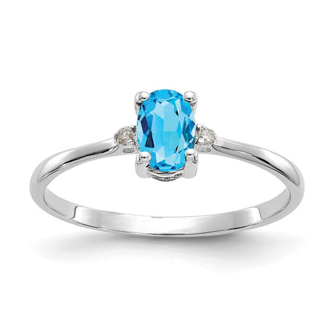 10k White Gold Polished Geniune Diamond/Blue Topaz Birthstone Ring-WBC-10XBR225