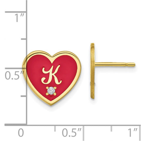 10KY Initial Epoxied Heart with Diamond Post Earrings-WBC-10XNA1164Y