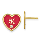 10KY Initial Epoxied Heart with Diamond Post Earrings-WBC-10XNA1164Y