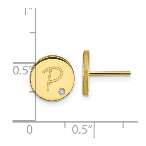 10KY Initial Circle with Diamond Post Earrings-WBC-10XNE153Y