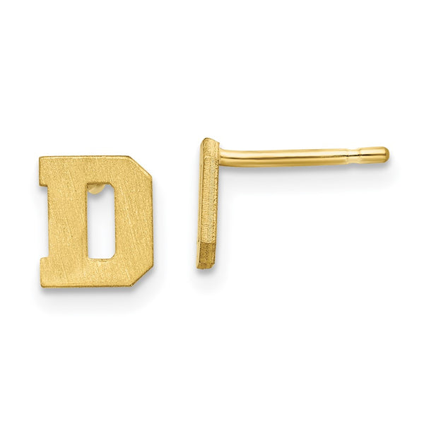 10KY Brushed Initial Letter D Post Earrings-WBC-10XNE45Y/D