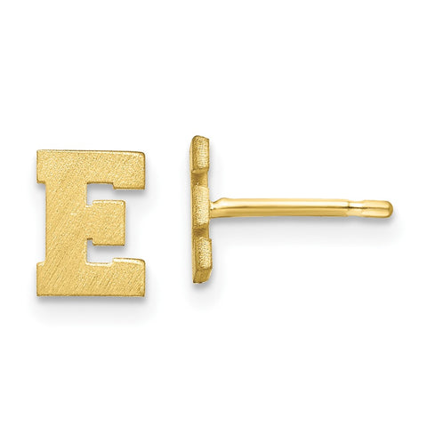 10KY Brushed Initial Letter E Post Earrings-WBC-10XNE45Y/E