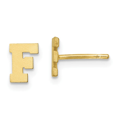 10KY Brushed Initial Letter F Post Earrings-WBC-10XNE45Y/F
