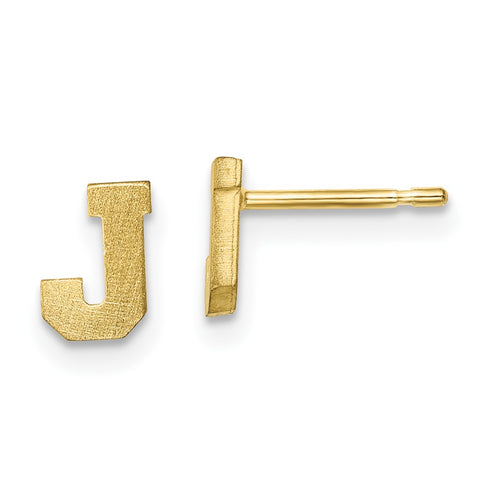 10KY Brushed Initial Letter J Post Earrings-WBC-10XNE45Y/J
