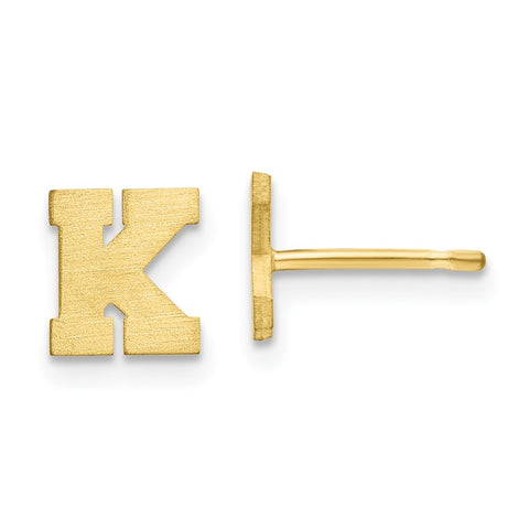 10KY Brushed Initial Letter K Post Earrings-WBC-10XNE45Y/K