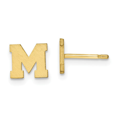 10KY Brushed Initial Letter M Post Earrings-WBC-10XNE45Y/M