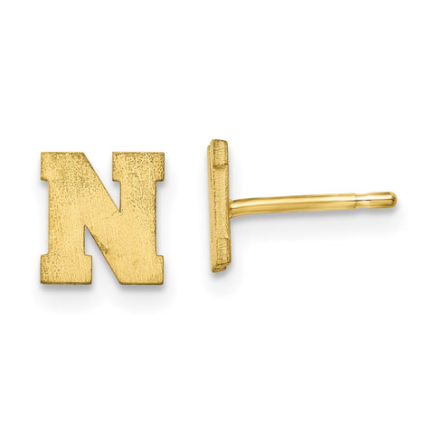 10KY Brushed Initial Letter N Post Earrings-WBC-10XNE45Y/N
