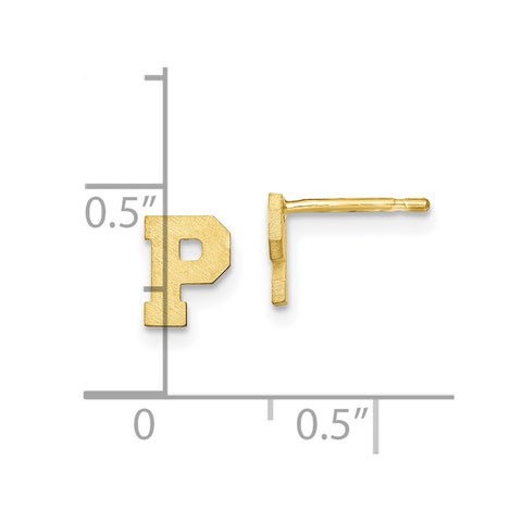 10KY Brushed Initial Letter P Post Earrings-WBC-10XNE45Y/P