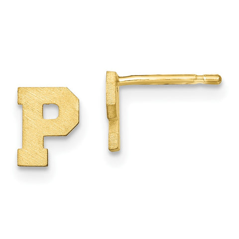 10KY Brushed Initial Letter P Post Earrings-WBC-10XNE45Y/P