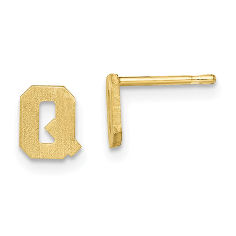 10KY Brushed Initial Letter Q Post Earrings-WBC-10XNE45Y/Q