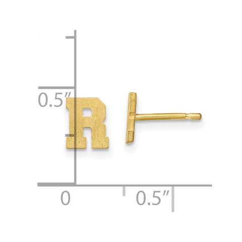 10KY Brushed Initial Letter R Post Earrings-WBC-10XNE45Y/R